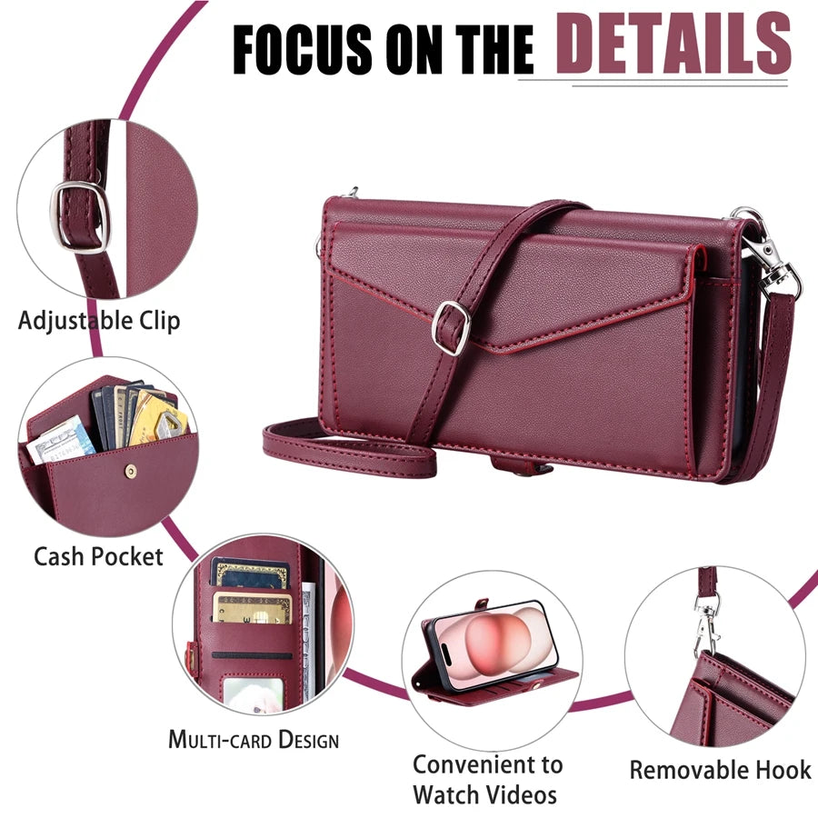 Double Card Slot Crossbody Wallet Case for iPhone