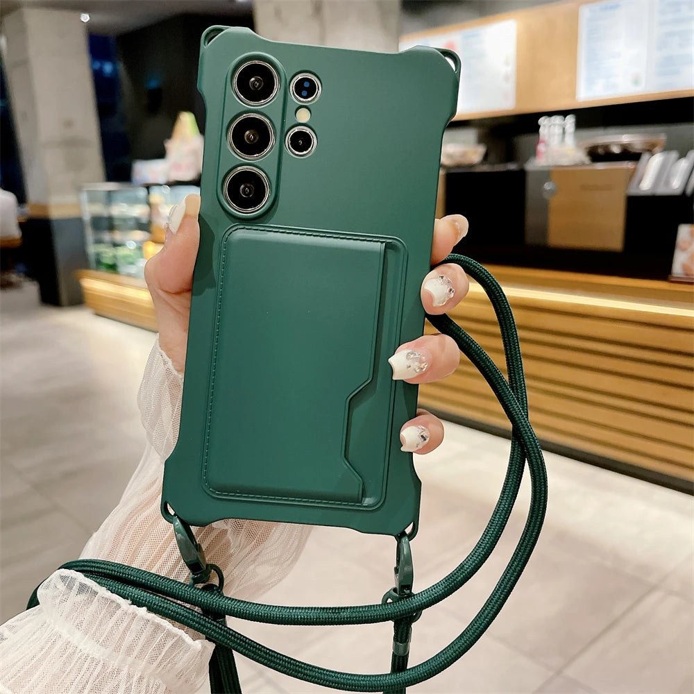 Silicone Wallet Crossbody Necklace Lanyard Card Holder Case For Samsung