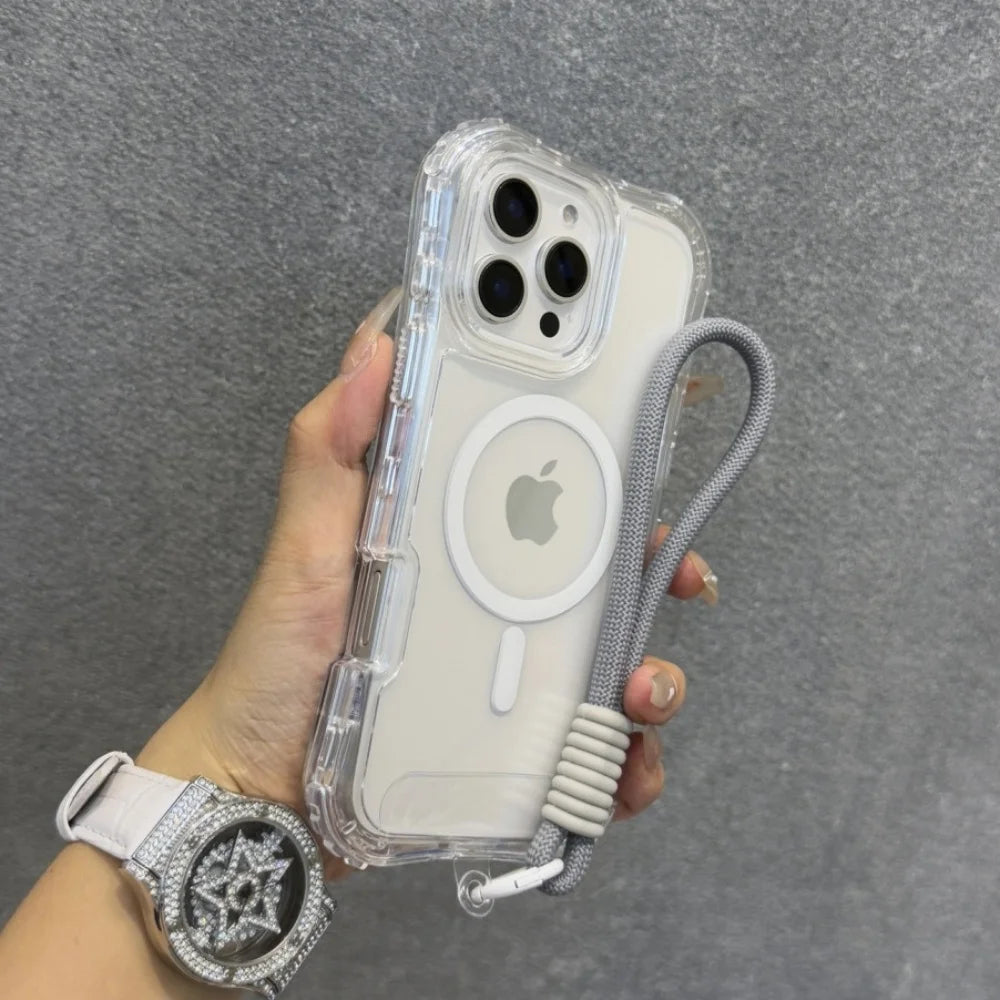 Luxury Neon Clear Magsafe Wrist Strap Lanyard Case for iPhone