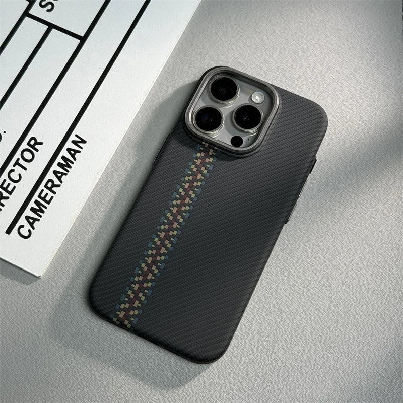 Alloy Lens Hit Color Hard PC  Carbon Fibre Wireless Charging Case for iPhone