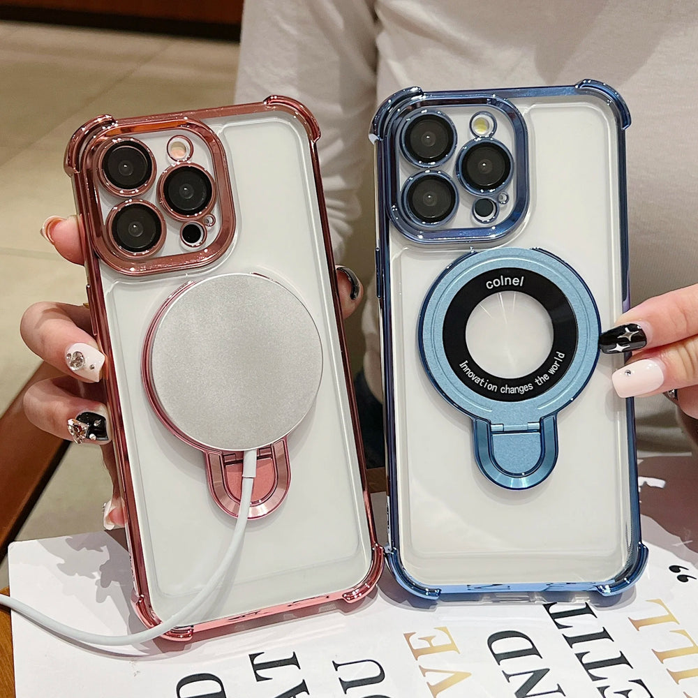 Fashion Plating Magnetic Bracket Case for iPhone