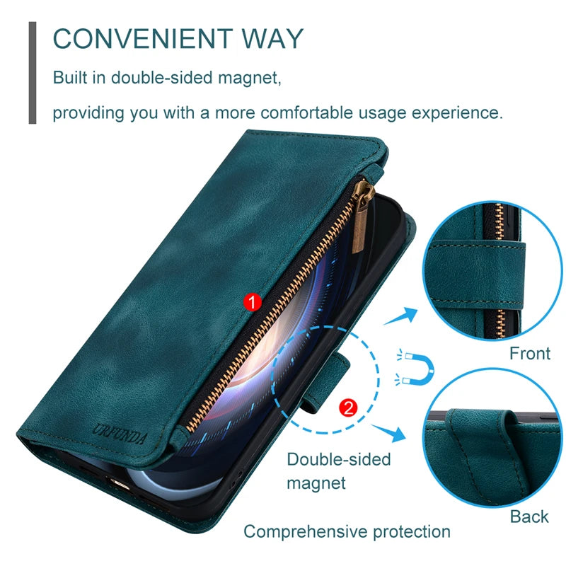 Luxury Zipper Wallet Flip Case For iPhone