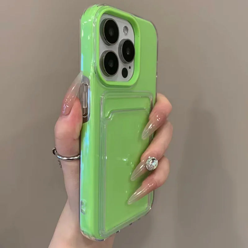 Luxury 2in1 Card Bag Candy Phone Case For iPhone