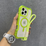 Luxury Neon Clear Magsafe Wrist Strap Lanyard Case for iPhone