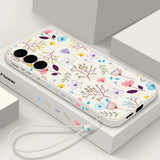 Luxury Flower Print Lanyard Silicone Case For Samsung Galaxy