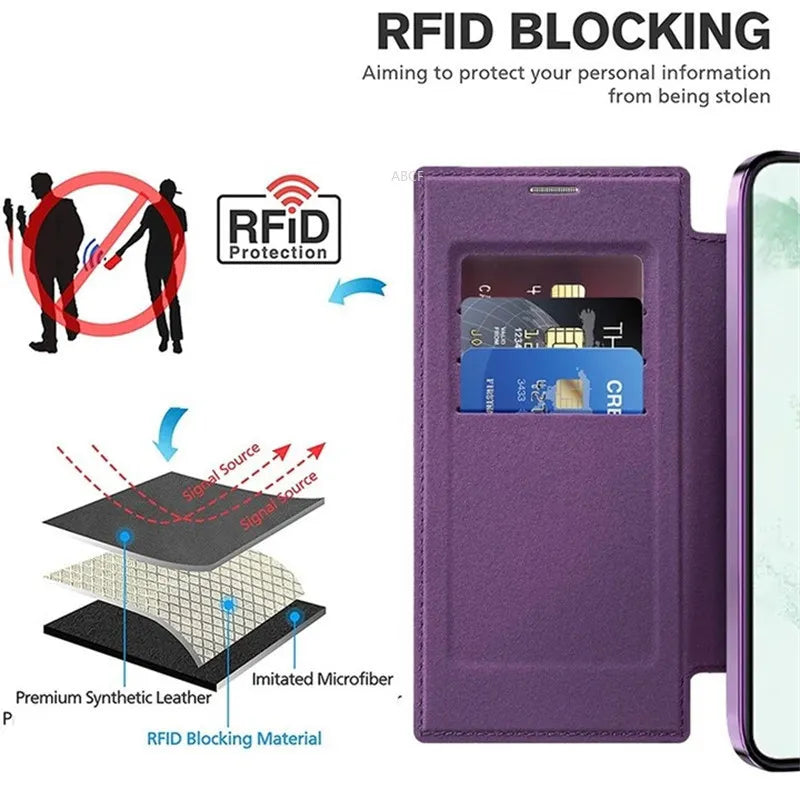 Flip leather business card slot for Samsung