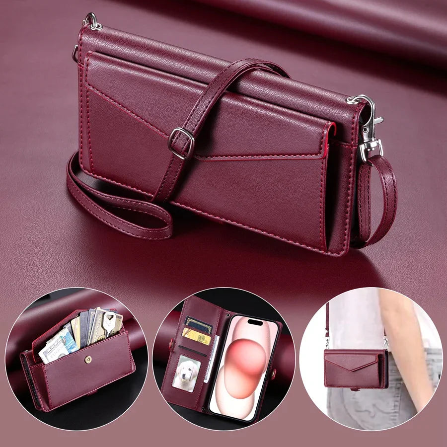 Double Card Slot Crossbody Wallet Case for iPhone