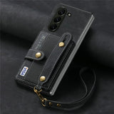 Wristband Lanyard Card Slot Leather Wallet Case for Samsung Z Fold
