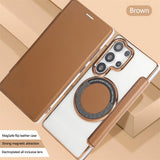 Flip Slot Card Leather Wallet Clear Magnetic Phone Case For Samsung