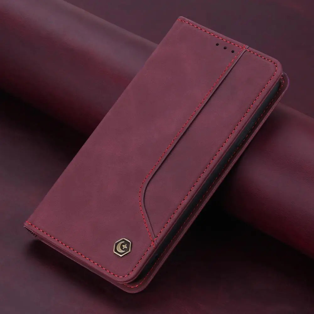 Leather Magnetic Flip Wallet Case For Samsung