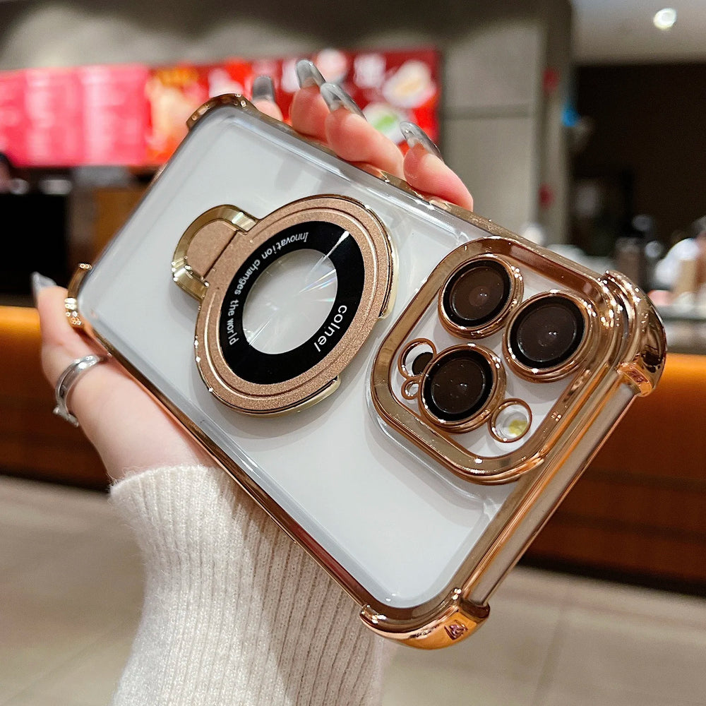 Fashion Plating Magnetic Bracket Case for iPhone