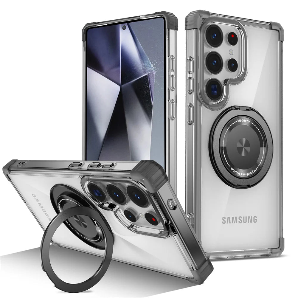Rotating Magnetic Folding Stand Transparent Phone Case for Samsung