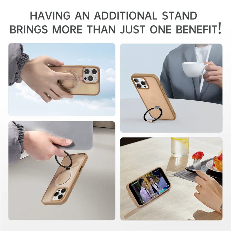Shockproof Magnetic Kickstand Matte Case For iPhone