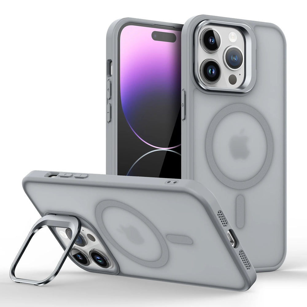 Metal Lens Stand Magnetic Case For iPhone