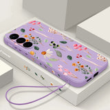 Luxury Flower Print Lanyard Silicone Case For Samsung Galaxy