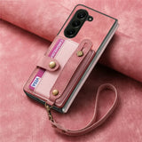 Wristband Lanyard Card Slot Leather Wallet Case for Samsung Z Fold