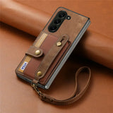 Wristband Lanyard Card Slot Leather Wallet Case for Samsung Z Fold