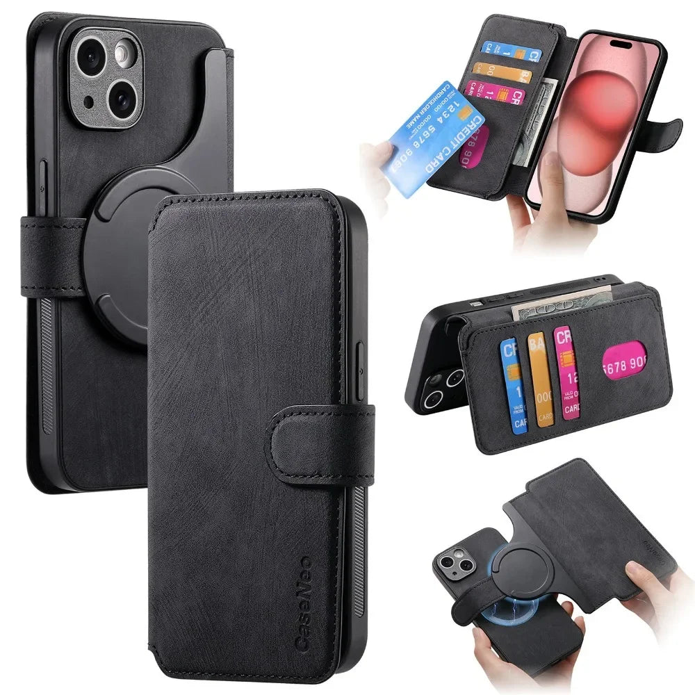 2 in 1 Detachable Leather Wallet For Magsafe Magnetic Phone Case For iPhone