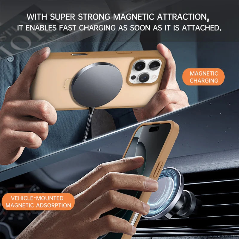 Shockproof Magnetic Kickstand Matte Case For iPhone