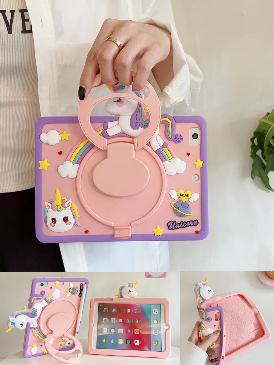 Cartoon Horse Silicone swivel bracket Case For iPad