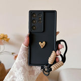 3D Gold Heart Love Wrist Strap Case For Samsung
