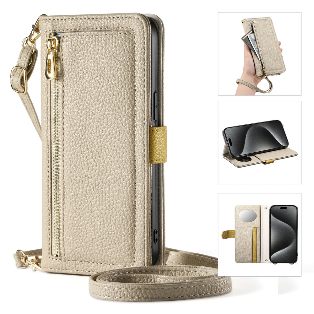 Crossbody Zipper Card Solt Wallet Leather Case For Samsung