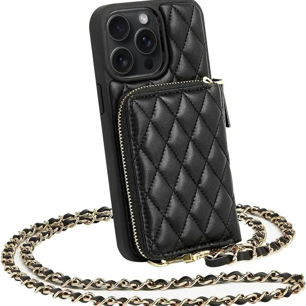 Diamond embroidery thread crossbody chain card bag case for iPhone
