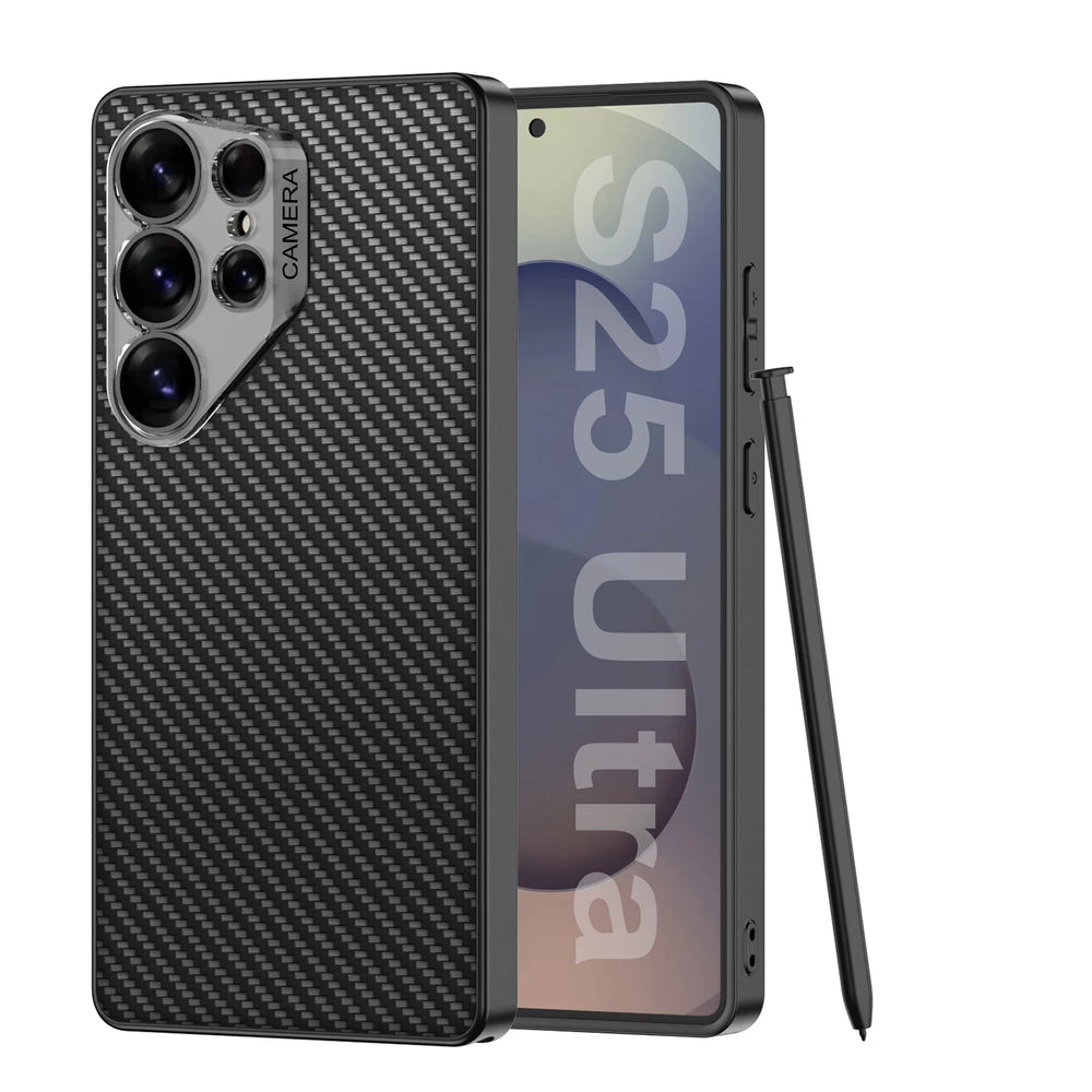 Luxury Leather Carbon Fiber PC Shockproof Phone Case For Samsung