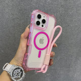 Luxury Neon Clear Magsafe Wrist Strap Lanyard Case for iPhone