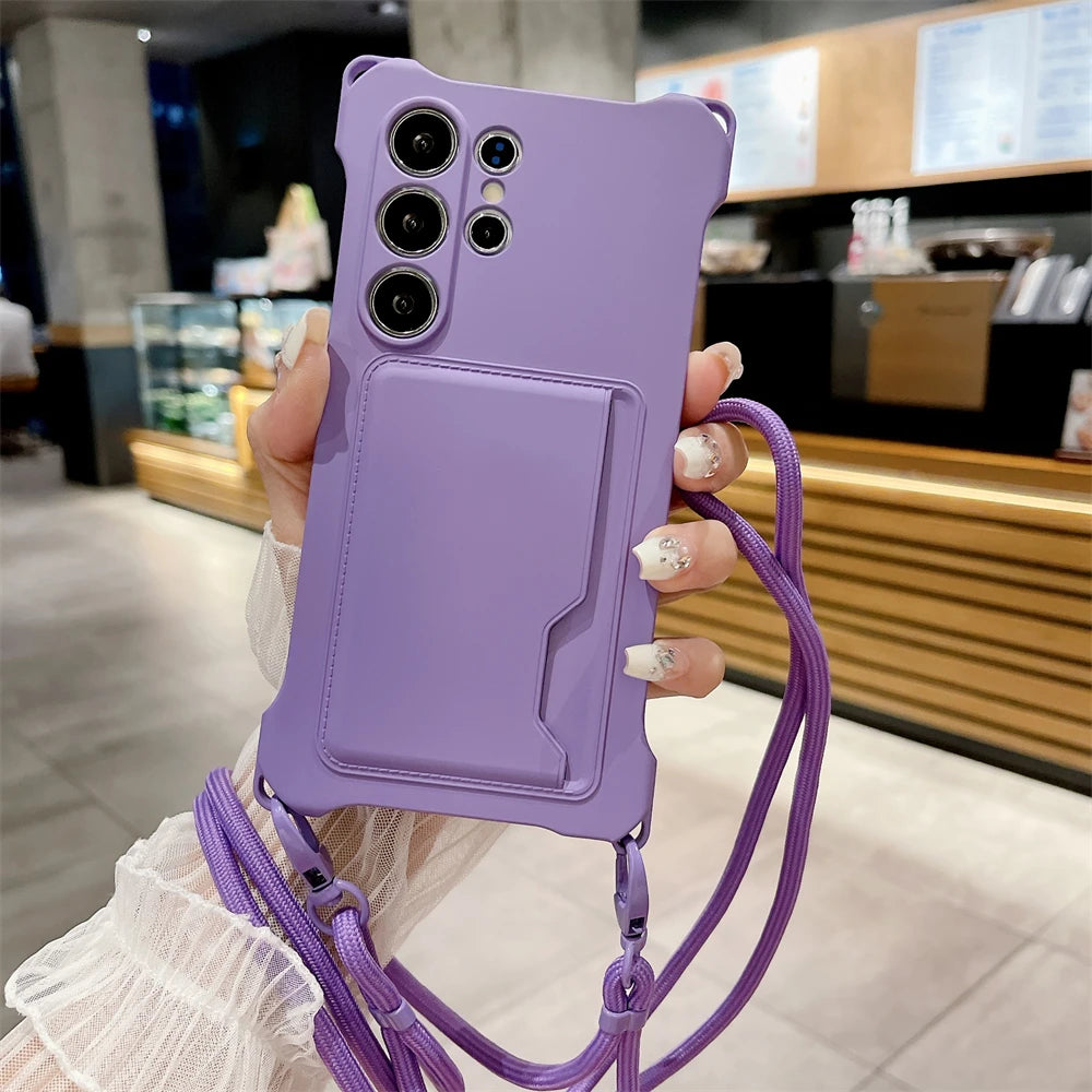 Silicone Wallet Crossbody Necklace Lanyard Card Holder Case For Samsung