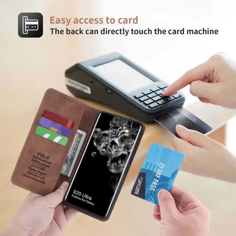 Leather Magnetic Flip Wallet Case For Samsung
