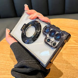 Luxury Magnetic Plating Stand Shockproof Clear Case For Samsung