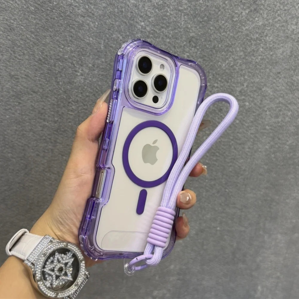 Luxury Neon Clear Magsafe Wrist Strap Lanyard Case for iPhone
