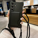 Silicone Wallet Crossbody Necklace Lanyard Card Holder Case For Samsung