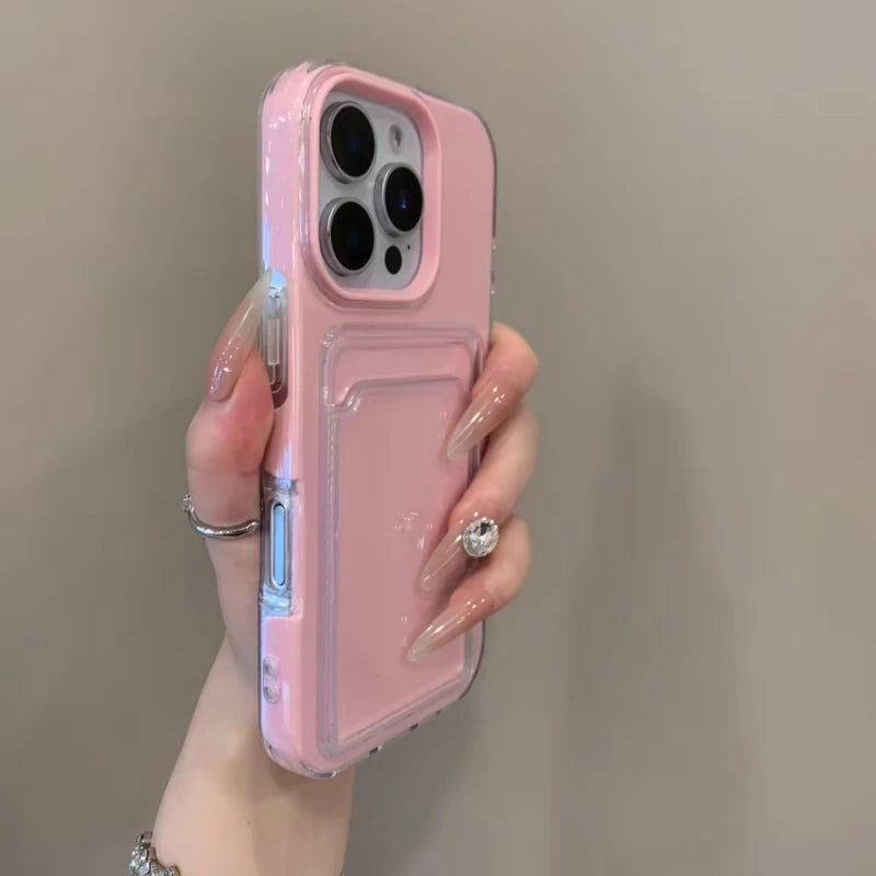 Luxury 2in1 Card Bag Candy Phone Case For iPhone
