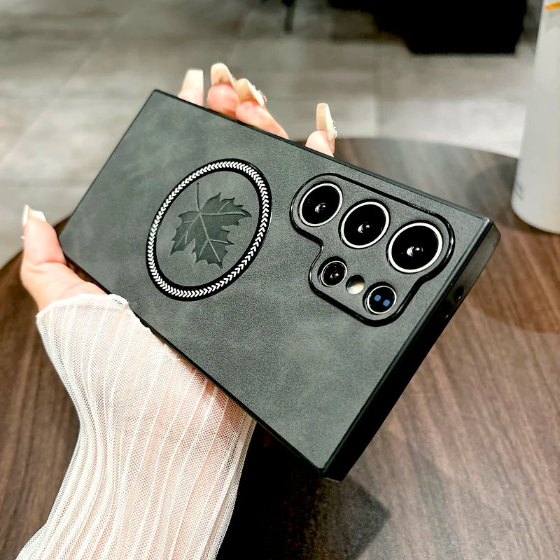 Retro Magsafe Magnetic Leather Case For Samsung Galaxy