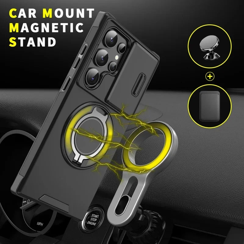 Armor Magnetic Bracket Case Slide Camera Protection Shockproof Cover for Samsung