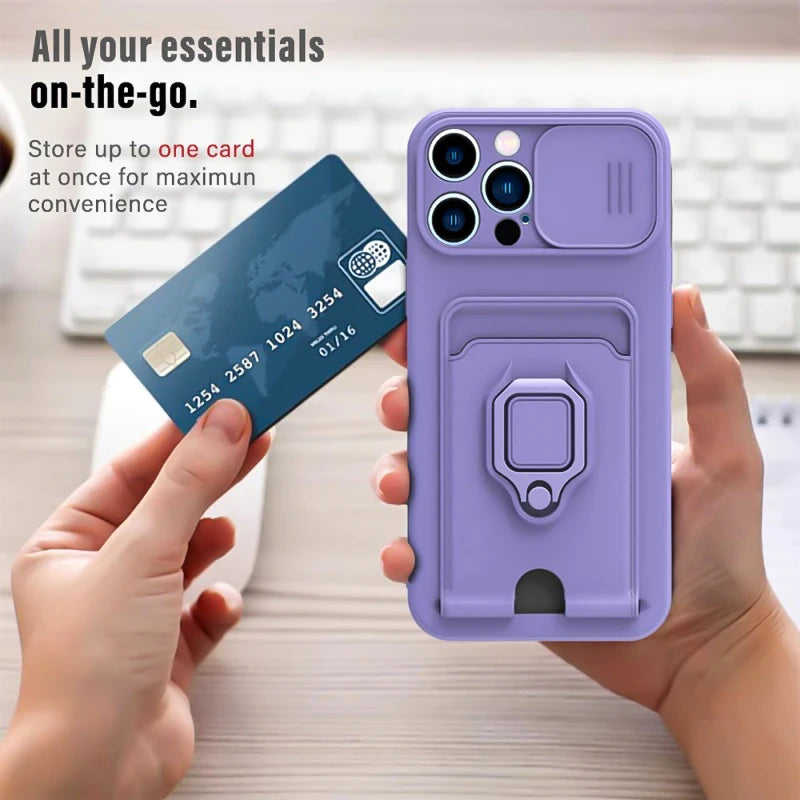 Magnetic Ring Card Holder Slide Camera Protector Case For iPhone