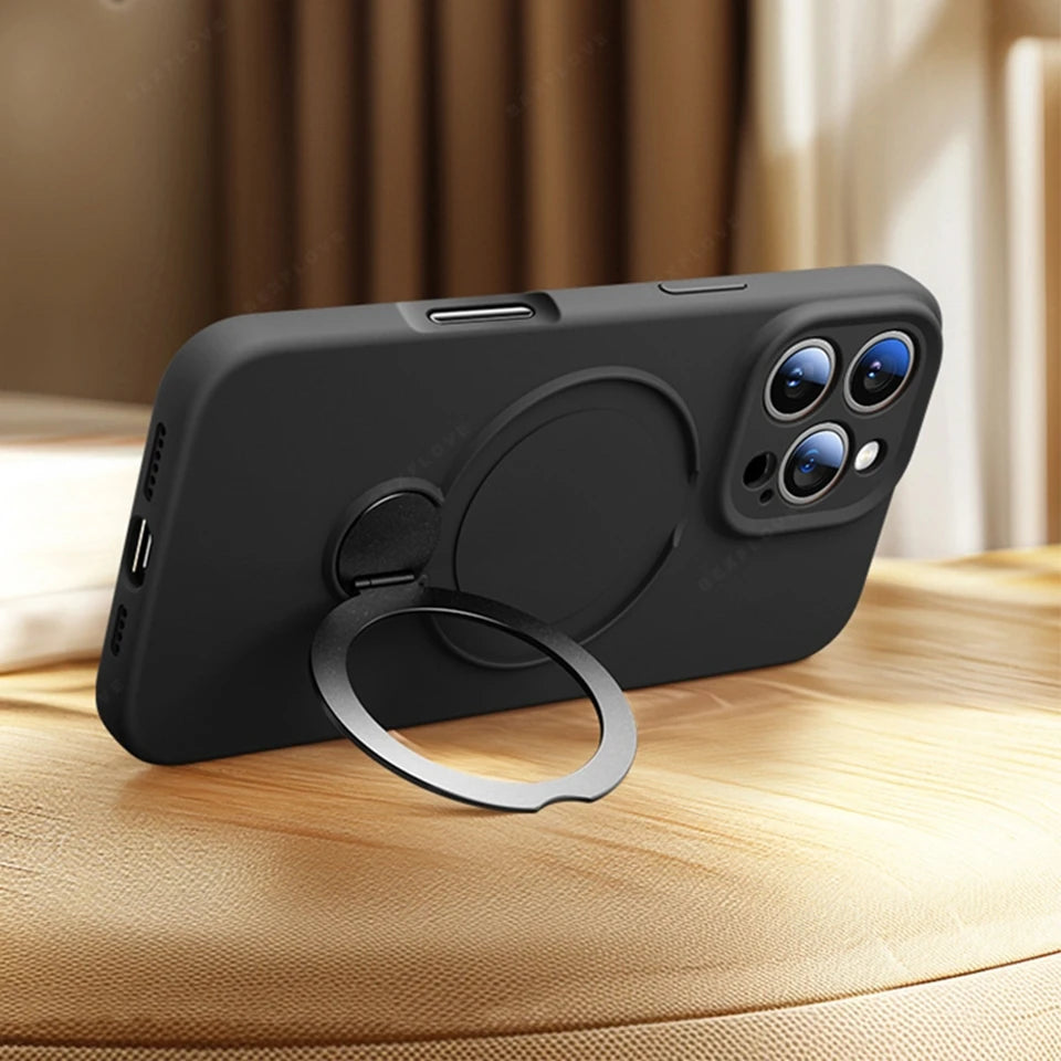 Liquid Silicone Magnetic Stand Phone Case For iPhone