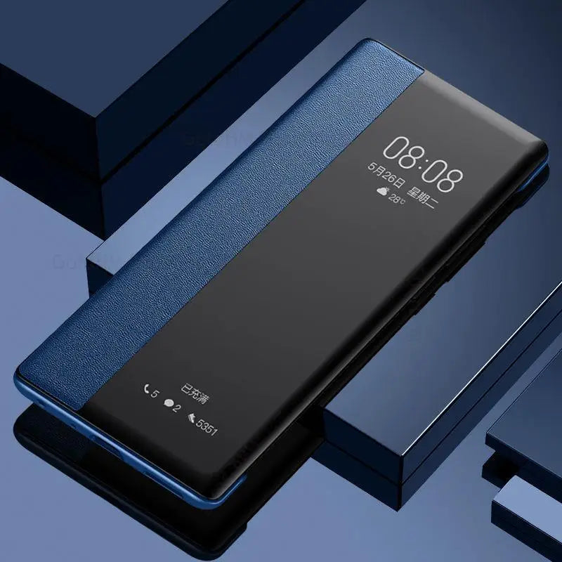Leather Flip Clear Windows Protective Cover Phone Case For Galaxy