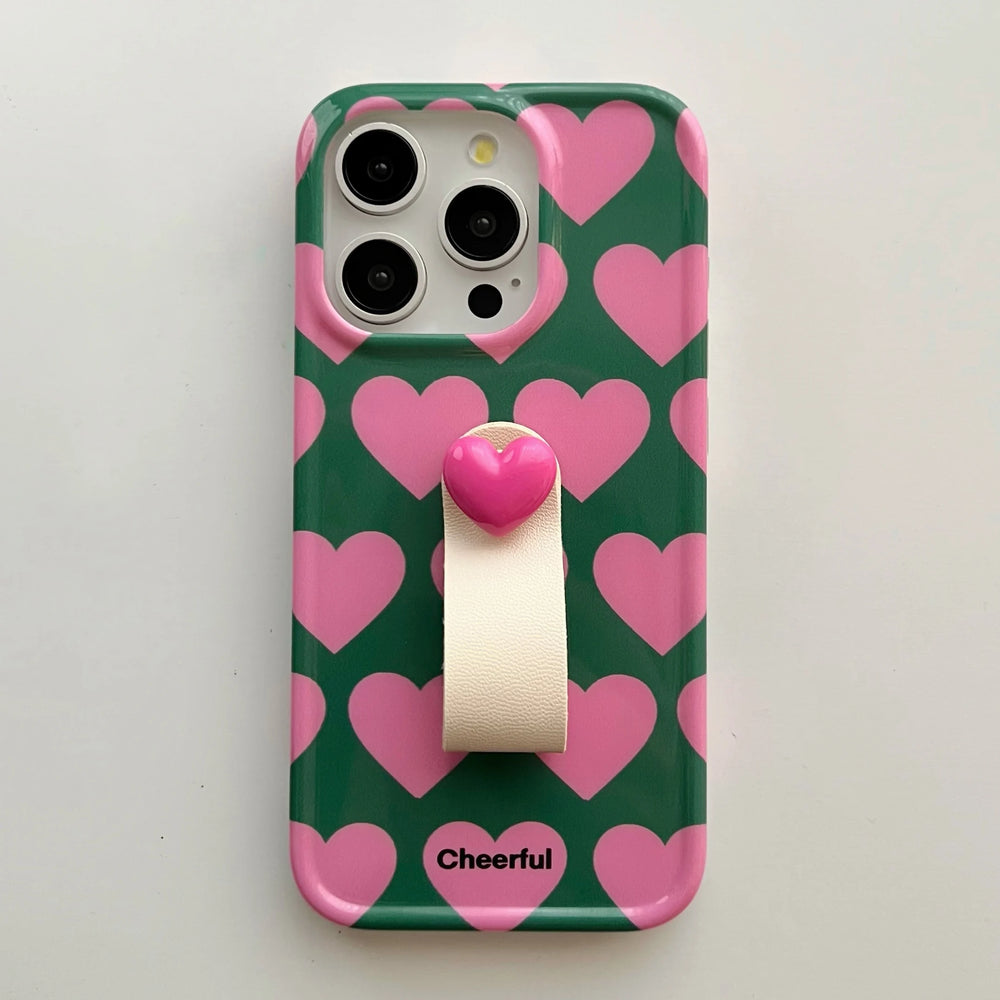 INS Chic Pink Hearts 3D Ring Strap Fashionable Phone Case for iPhone
