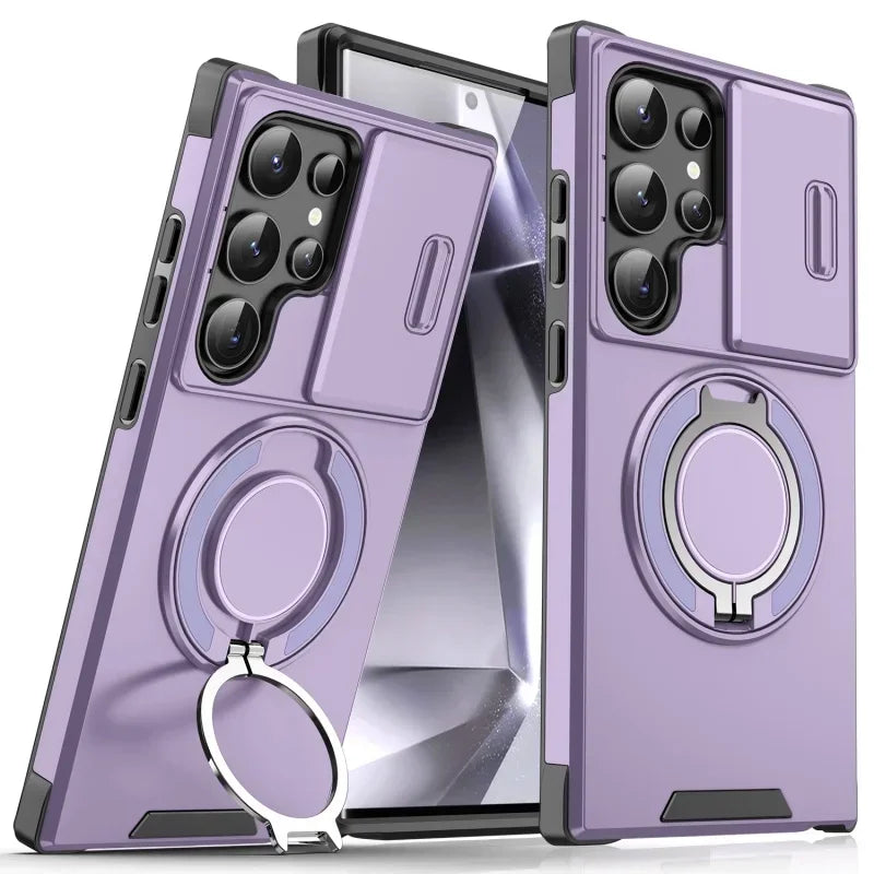 Armor Magnetic Bracket Case Slide Camera Protection Shockproof Cover for Samsung