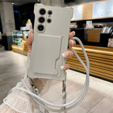 Silicone Wallet Crossbody Necklace Lanyard Card Holder Case For Samsung