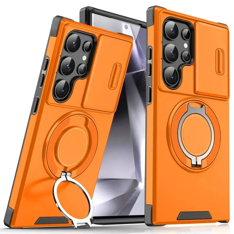 Armor Magnetic Bracket Case Slide Camera Protection Shockproof Cover for Samsung