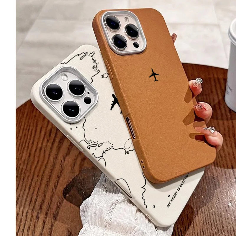 Airplane Lichee Design Leather Case For iPhone