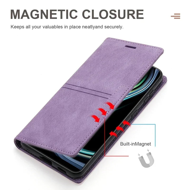 Wallet Skin Feel Card Slot Magnetic Flip Leather Case For Samsung