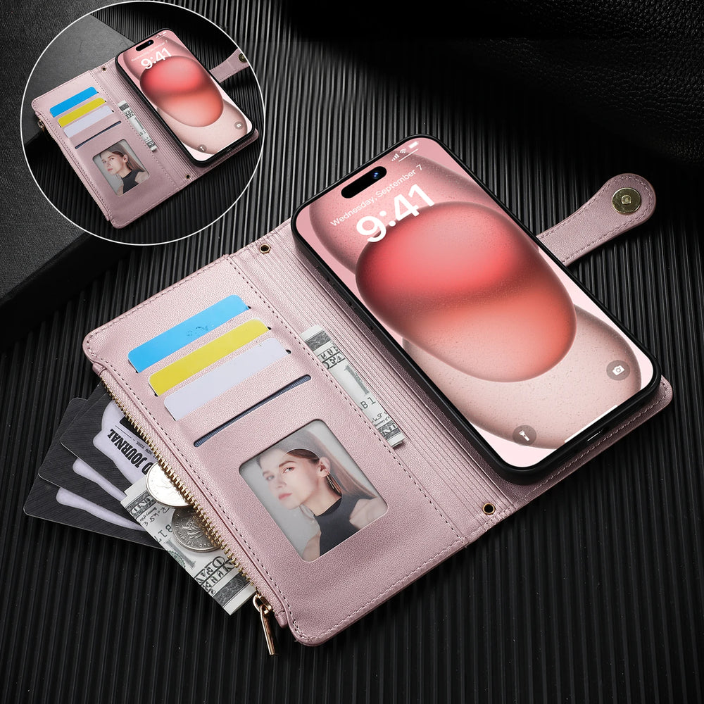 Crossbody Zipper Cards Solt Wallet Leather Case For iPhone