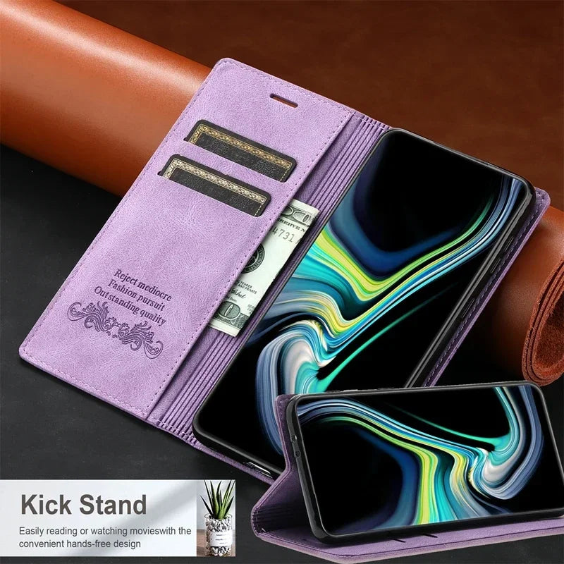 Wallet Skin Feel Card Slot Magnetic Flip Leather Case For Samsung