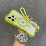 Luxury Neon Clear Magsafe Wrist Strap Lanyard Case for iPhone