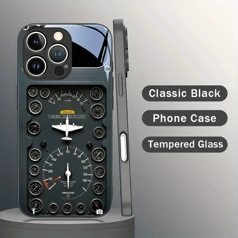 Retro Aviation Element Tempered Glass Phone Case For iPhone